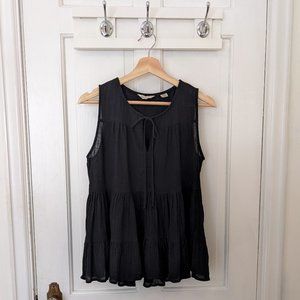 Anthropologie 11-1-Thylo Gauzy Black Tiered Tie-Neck Tank Top
